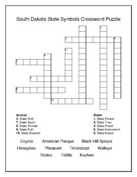 South Dakota State Symbols Crossword and Word Search Puzzles TpT