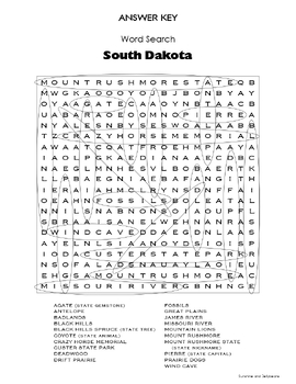 South Dakota Word Search Puzzle U S States Geography Activity
