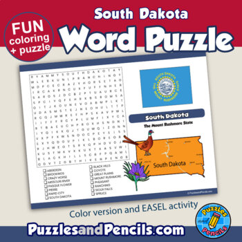 South Dakota Word Search Puzzle with Coloring Activity Page Wordsearch