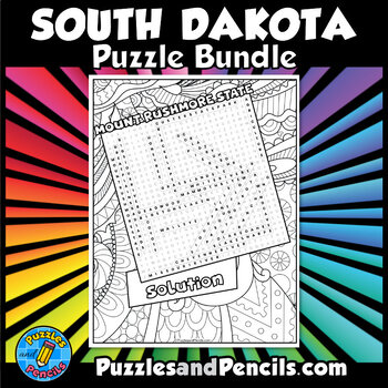 South Dakota Word Search Puzzles and Coloring BUNDLE 4 South Dakota