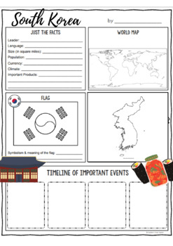 Preview of South Korea Country Worksheet