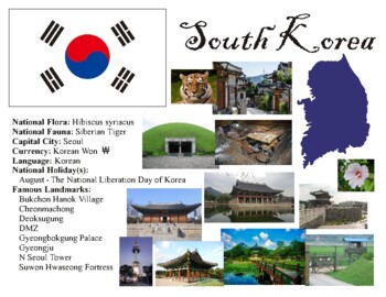 Preview of South Korea Educational Placemat Poster