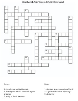 Southeast Asia Vocabulary 3 Crossword by Northeast Education TPT