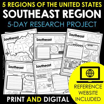 Preview of Southeast Region | 5 Regions of the US | Social Studies Research Project