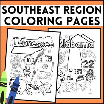 Southeast Region Coloring Pages| Social Studies| USA States | Geography ...