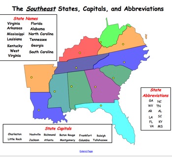 Preview of Southeast Region Map and Smartboard Activities