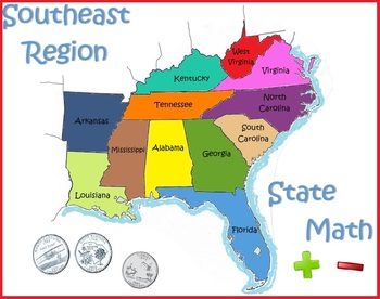 Preview of Around the States Math: Southeast Region- Place Value, Add and Subtract Decimals