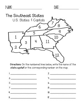 Southeast Region States and Capitals Quiz Pack by Faith and Fourth