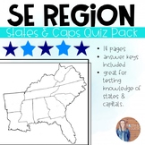 Southeast Region States and Capitals Quiz Pack