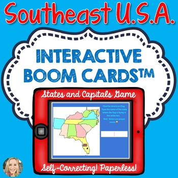 Preview of Southeast Region U.S. States and Capitals Boom Cards, Geography, Map Skills