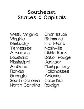 Southeast States & Capitals by Shana Keane | Teachers Pay Teachers