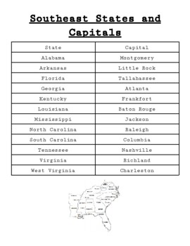 Preview of Southeast States and Capitals Study Guide