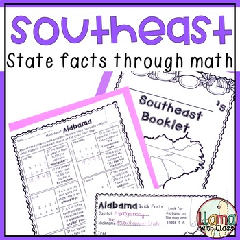 Preview of Southeast States and Symbols with Math Computation Practice - State Worksheets
