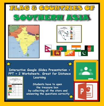 Preview of Southern Asia Countries & Flags: Google Classroom+ PPT+ 2 Worksheets (DL)