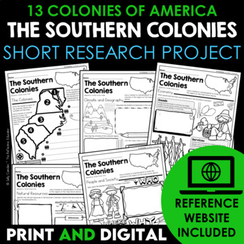 Preview of Southern Colonies | 13 Colonies | Social Studies Research Project