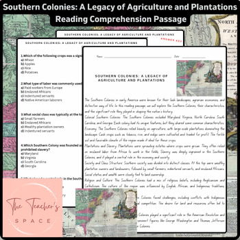 Preview of Southern Colonies: A Legacy of Agriculture and Plantations Reading Comprehension