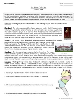 Preview of Southern Colonies Worksheet