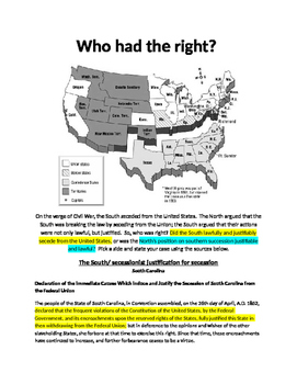 Preview of Southern Secession and Northern Positions Primary Sources