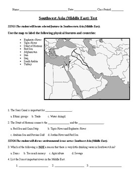 Southwest Asia Geography Test by Squeeze the Day | TPT