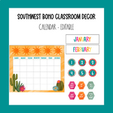 Southwest Boho Classroom Decor Calendar Kit EDITABLE