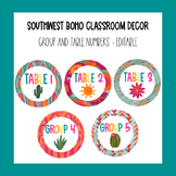 Southwest Boho Classroom Decor Group and Table Numbers EDITABLE
