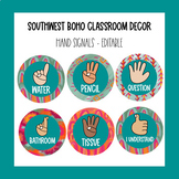 Southwest Boho Classroom Decor Hand Signals EDITABLE