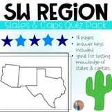 Southwest Region States and Capitals Quiz Pack
