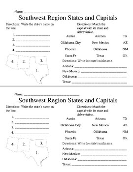 Southwest Region States And Capitals Test By Haley Madden TPT   Original 9025596 1 