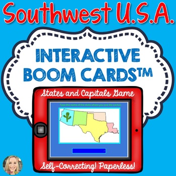 Preview of Southwest Region U.S. States and Capitals Boom Cards, Geography, Map Skills
