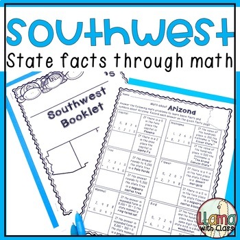 Preview of Southwest States and Symbols with Math Computation Practice - State Worksheets