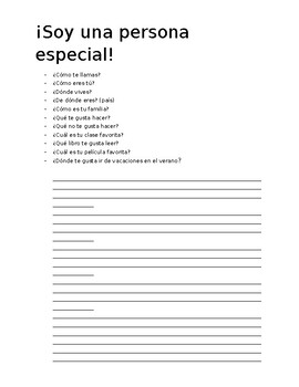 Preview of Soy una persona especial! Introductory Paragraph Writing Spanish 1