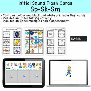 Preview of Sp Sk Sm Flash Cards for Memory or Sorting & Easel