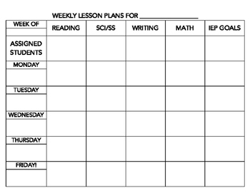 SpEd Staff Weekly Instructional Planner (B&W) by A-Team Essentials