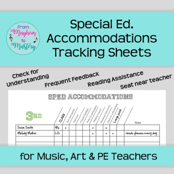 Preview of SpEd Tracker for Music, Art and PE