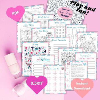 Preview of Spa Party Activity Game, Printable, I Spy, ABC, Selfie, Search World, Maze sheet