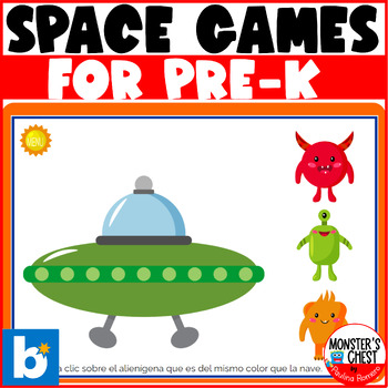 Preview of PreK Space Boom Cards 8 activities Colors Numbers to 3 Mouse Practice
