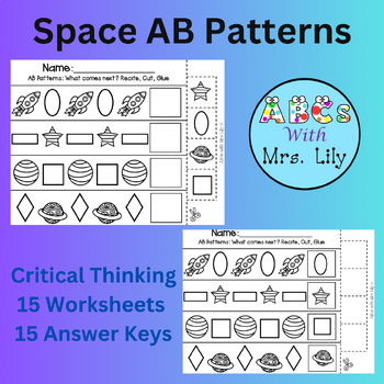 Preview of Space AB Pattern Worksheets- Recite, Cut, and Paste