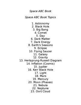 Preview of Space ABC Book Topics