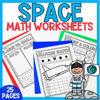 Preview of Space Activities for Preschool & Kindergarten Math Worksheets Coloring Activity