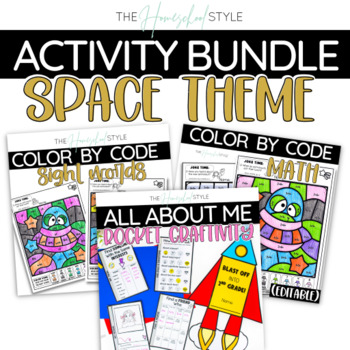 Preview of Space Activity Bundle - Reading, Writing, Math & Rocket Craft - Color By Code