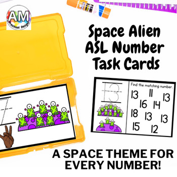 Preview of Space Alien American Sign Language (ASL) Numbers 0 - 20 Tracing Task Cards