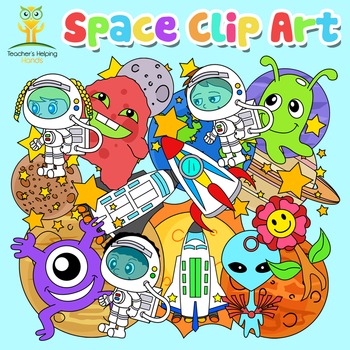 Preview of Space, Alien, Rocket, Planet Clip Art Package 64 images (color and bw)