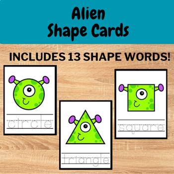 Preview of Space Alien Shape Vocab Cards - Space Shapes Go Fish or Memory