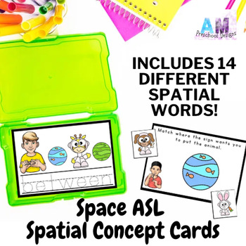 Preview of Space Animal Spatial Concept Preposition Worksheets - ASL Vocab Cards