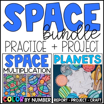 Preview of Space BUNDLE - Planets Research Project and Space Multiplication Practice