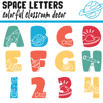 Preview of Space Bulletin Board Letters | A - Z, Letters and Numbers,1 and 2 Per Page