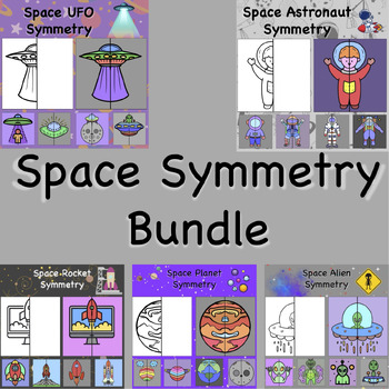 Preview of Space Bundle Lines of Symmetry Drawing Activity - Fun End of Year Math Art