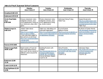 Preview of Space Camp Summer School Preschool