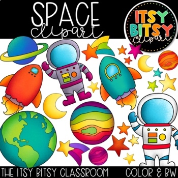 Preview of Space Clipart with Rockets Planets Shooting Stars and Astronauts