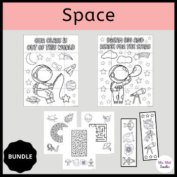 Preview of Space Collaborative Posters, Coloring Pages, and Bookmarks - BUNDLE